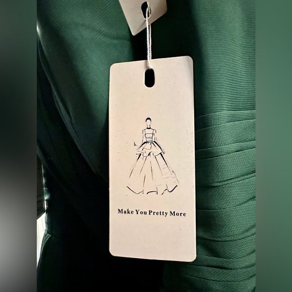 Dark green chiffon short formal dress with corset tie in back - Picture 6 of 7